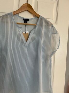 Halogen Light Blue Textured chiffon top